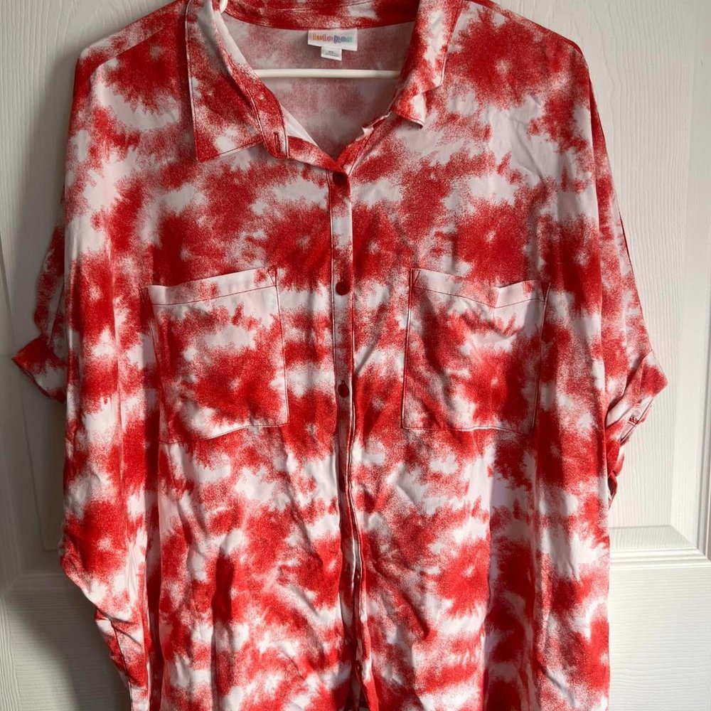 nwt LULAROE red white TIE-DYE "amy" blouse top shirt WOMENS XL